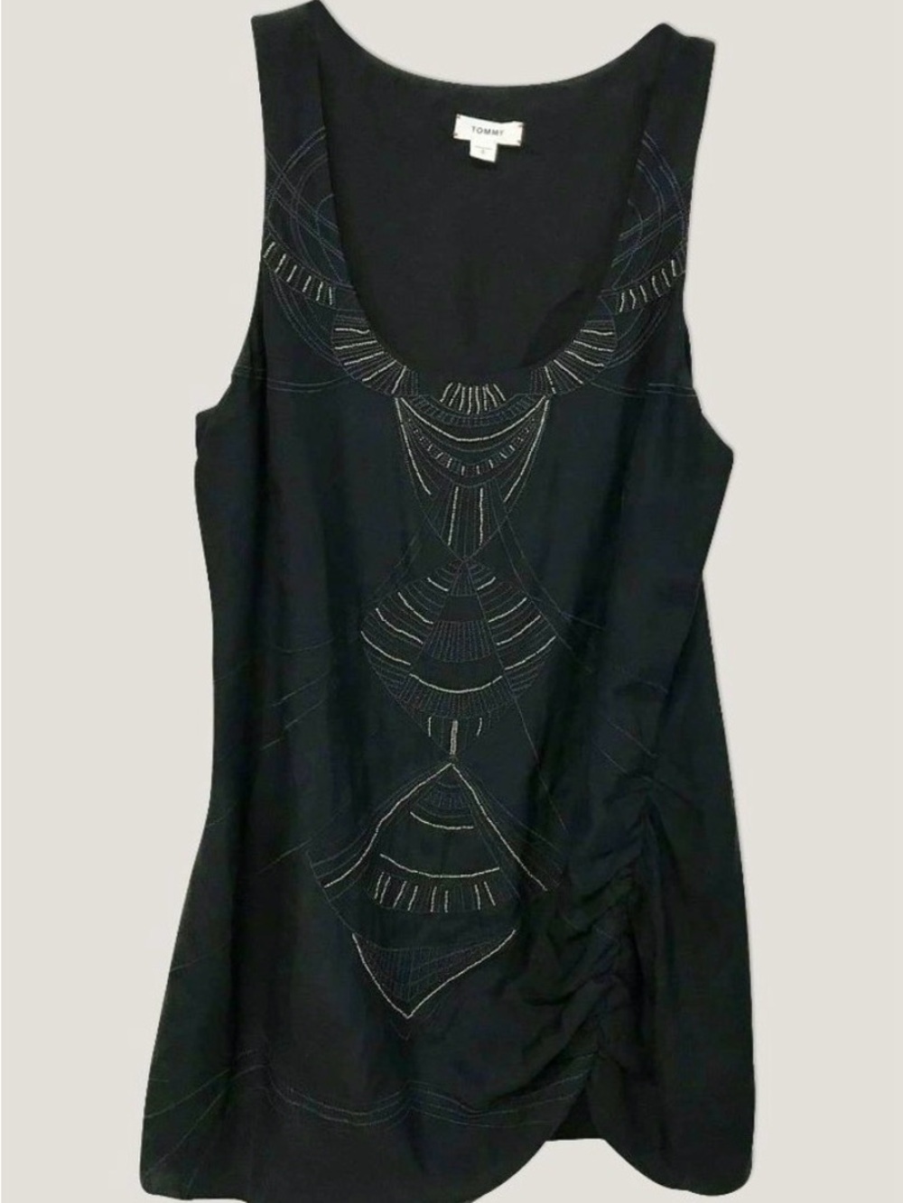 Tommy Black Beaded Scoop Neck Tank Silk Dress
